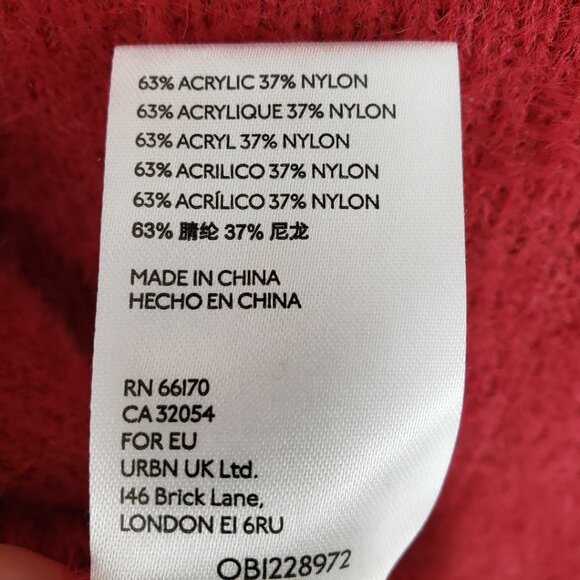 Urban Outfitters Fuzzy Cropped Sweater S Womens Crew Neck Rose Red Pink Crop - Picture 7 of 7